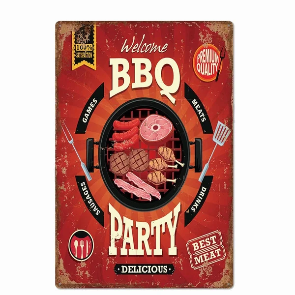 

Hot BBQ Decor Metal Tin Sign Shop Decor Metal Plaque Hamburger Decorative Iron Plates Wall poster