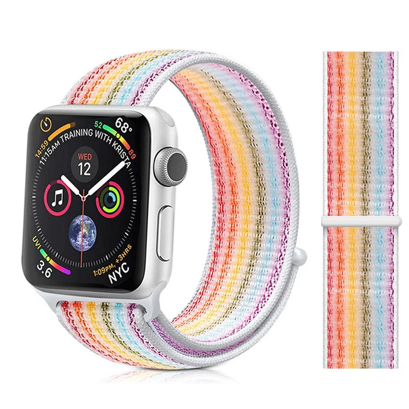 Нейлоновый ремешок для Apple watch 5 ремешок 44 мм 40 мм iWatch ремешок 42 мм 38 мм спортивный ремешок для часов Браслет Apple watch 4 3 2 1 38 40 44 мм - Цвет ремешка: Rainbow