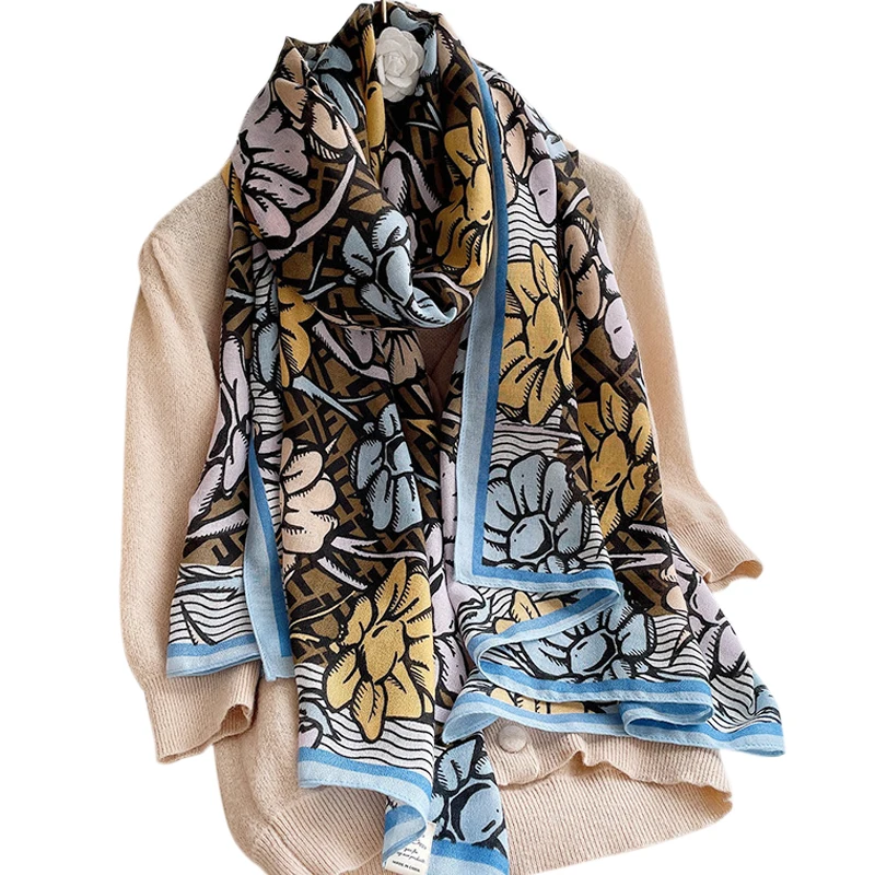 

Lurexy Retro Castle Print Cotton and Linen Scarf Ladies Long Scarfs Travel Female Beach Sunscreen Stole Winter Warm Neckerchief