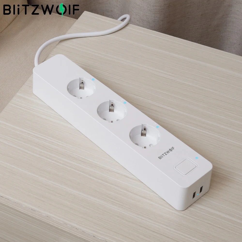 BlitzWolf BW-SHP9, штепсельная вилка европейского стандарта 3300 Вт, 15а, 3 гнезда, двойной разъем USB, 2,4 ГГц, Wi-Fi, смарт-контроллер, блок питания, таймер, приложение, дистанционное управление