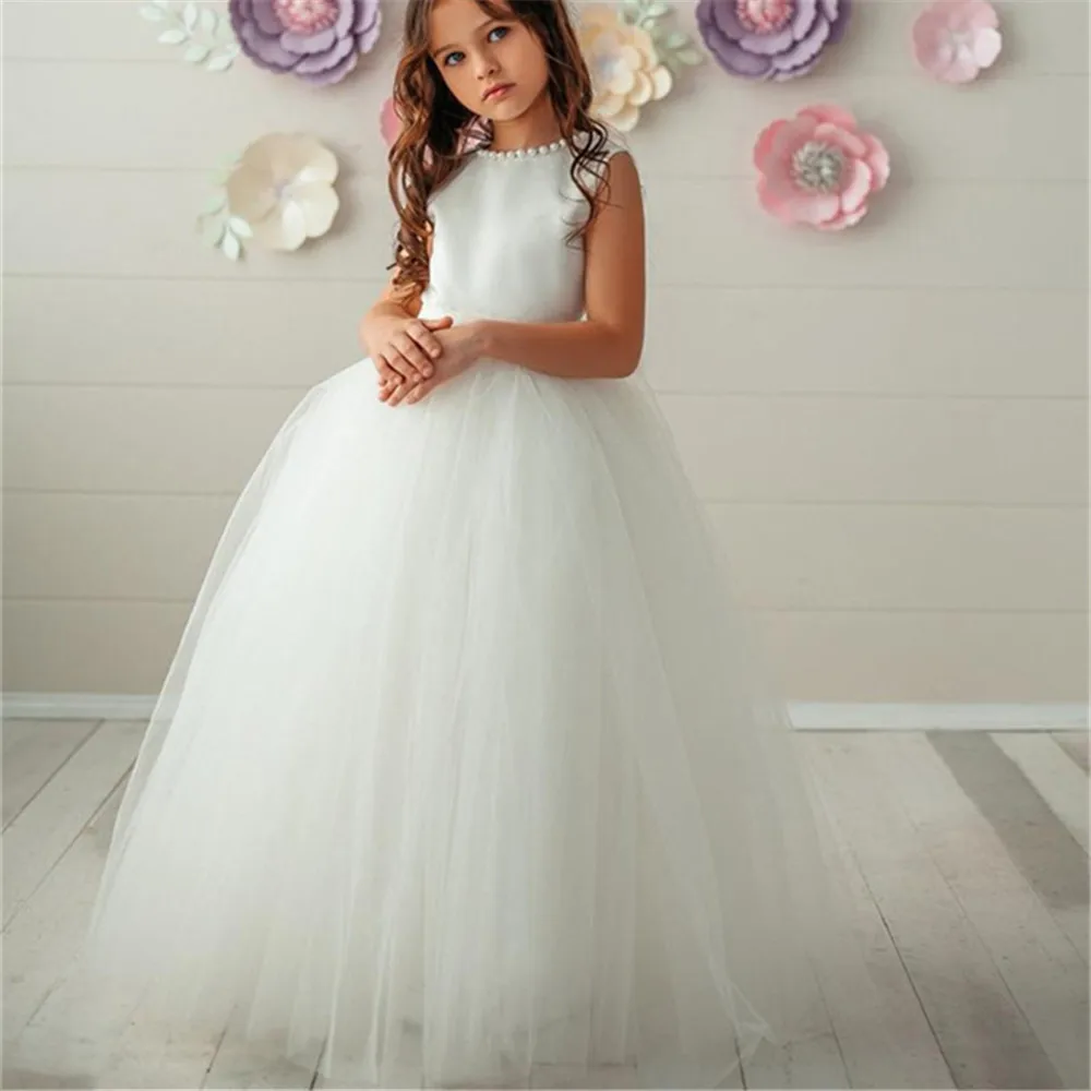 

Flower Girl Dresses for Weddings Jewel Neckline Custom Made Girls Pageant Gowns A-line Kid Birthday Party Wears