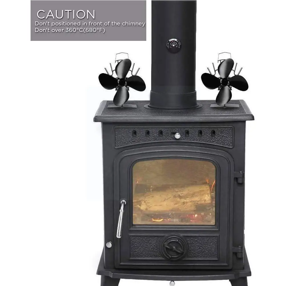 

Black Fireplace 4 Blades Heat Powered Stove Fan Log Quiet Wood Distribution Fan Ecofan Home Efficient Fireplace Heat B6k3