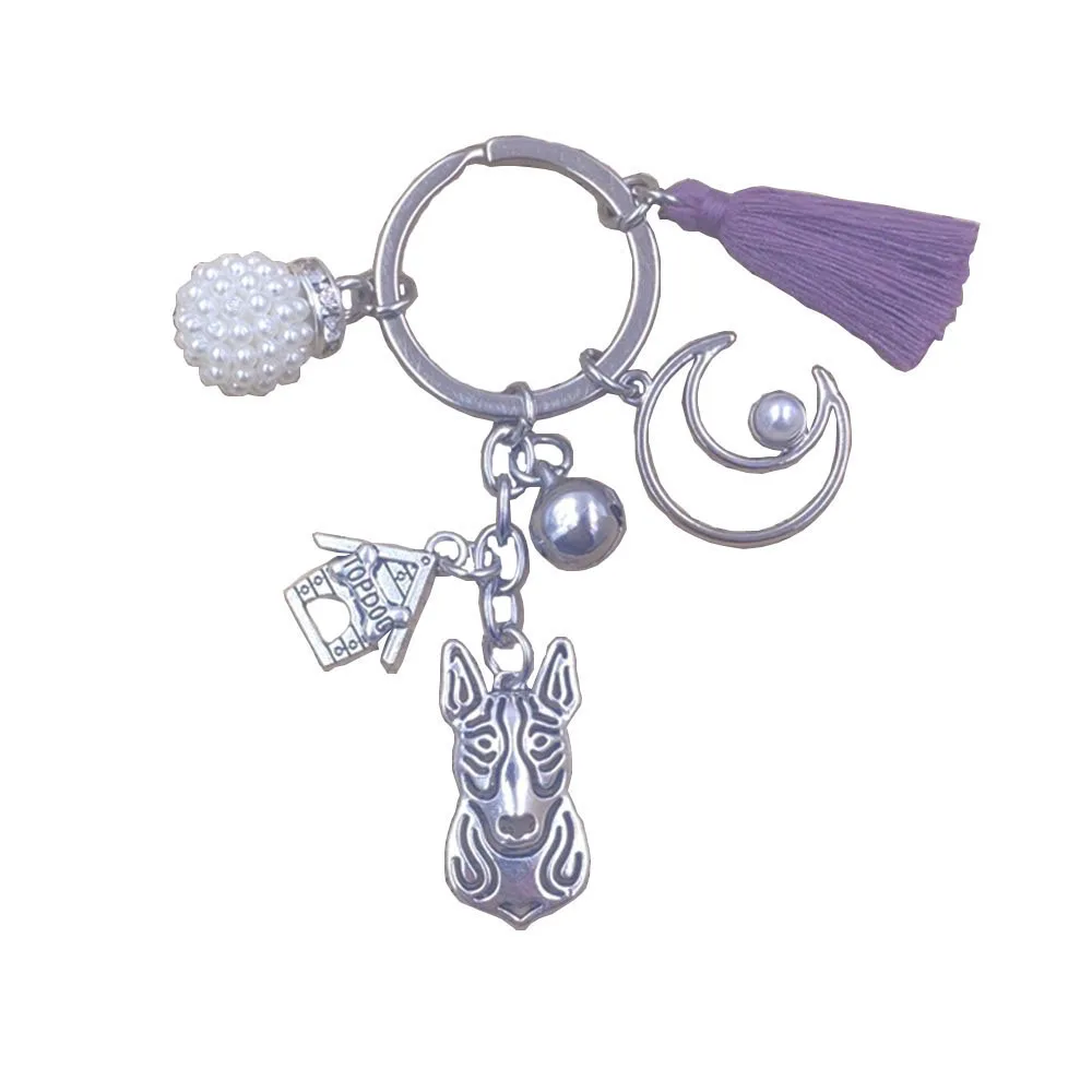 Брелок для ключей в форме Луны собаки Бультерьера животного античный богемный