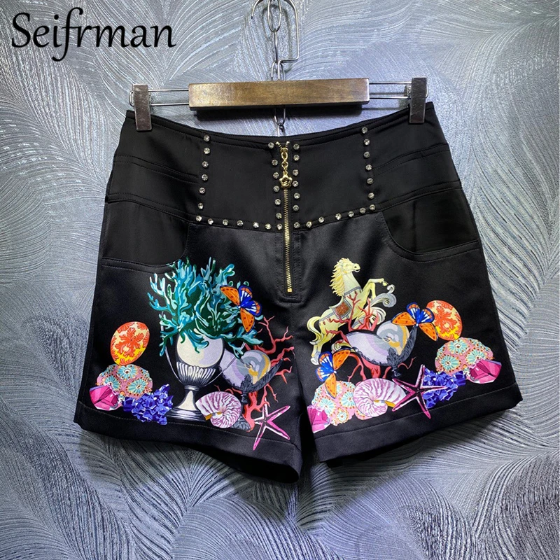 

Seifrmann New 2021 Summer Women Fashion RunwayShorts Set Lantern Sleeve Loose Blouses+High Waist Print Shirts 2 TwoPiecesSuit