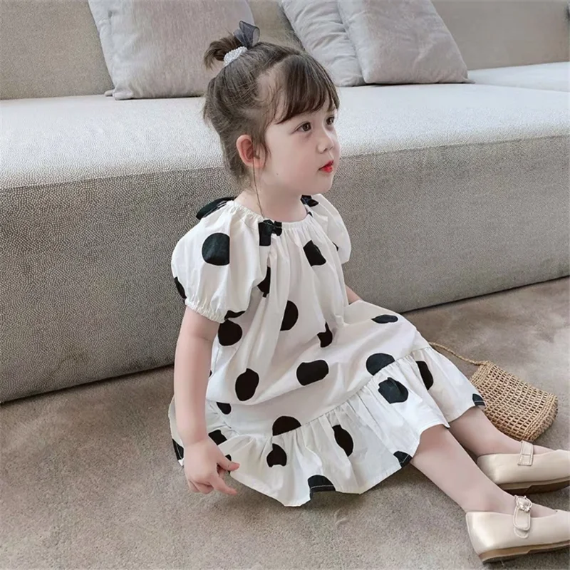 

Sweet Polka Dot Kids Dresses Teenage Girl Dress Children Clothing Spring Summer Short Sleeve Wedding Party Dress High Quality