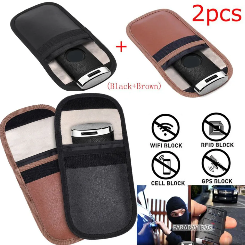 

2pcs/Set Car Anti-Theft Signal Blocking Faraday Keyless Entry Auto Key Pouch Case Bag Replacement Accessories