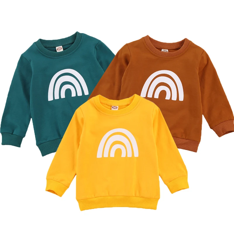 

Autumn Toddler Baby Boy Girls Sweatshirt Top Rainbow Striped Print Long Sleeve Pullovers Casual Children Clothing for 1-6Years