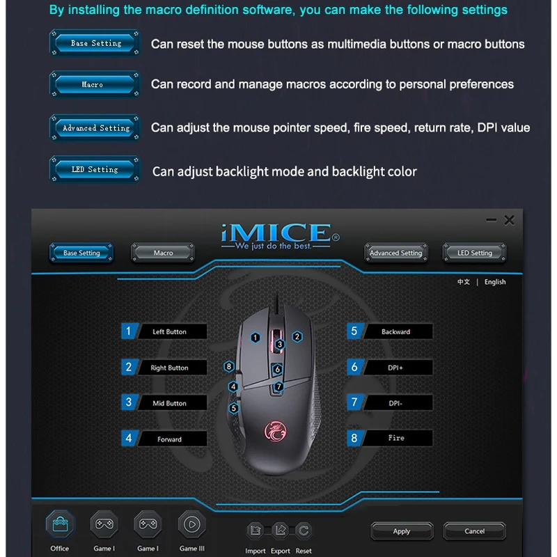 

IMICE T91 Gaming Mouse, USB Interface Wired Luminous Non-Slip Mouse, Freely Adjustable Dpi Accord with Ergonomics