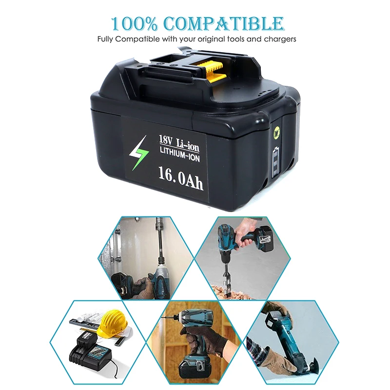 

SMALLDEN 18V 16000mAh Rechargeable Battery 16.0AH Lithium ion for 18v electrical tools BL1830 BL1850 BL1860 LXT 400 L70