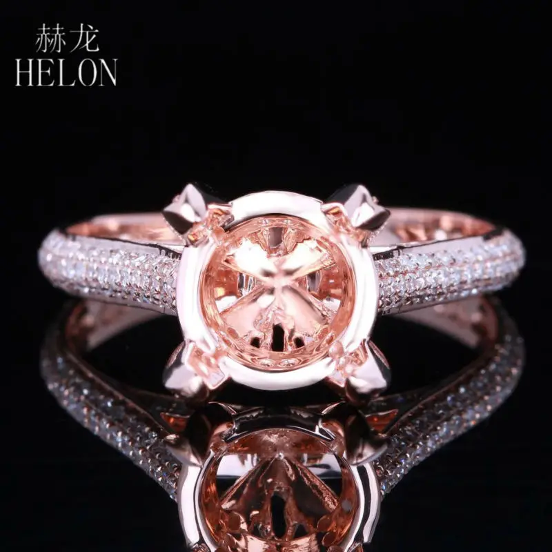 

HELON 8-9mm Round Solid 14K Rose Gold 0.4ct Genuine Natural Diamonds Engagement Wedding Semi Mount Ring Setting Women Jewelry
