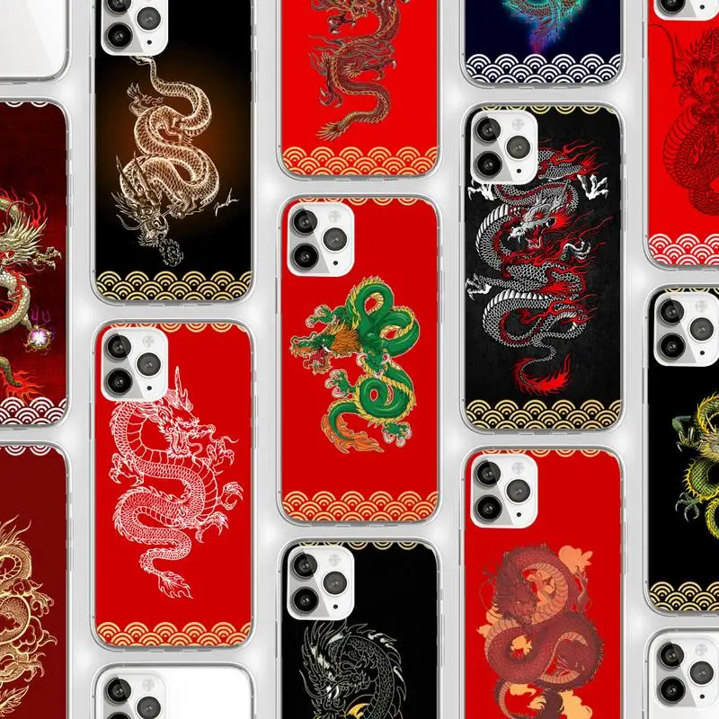 

Chinese Dragon Design pattern Phone Case Transparent soft For iphone 12 11 13 7 8 6 s plus x xs xr pro max mini