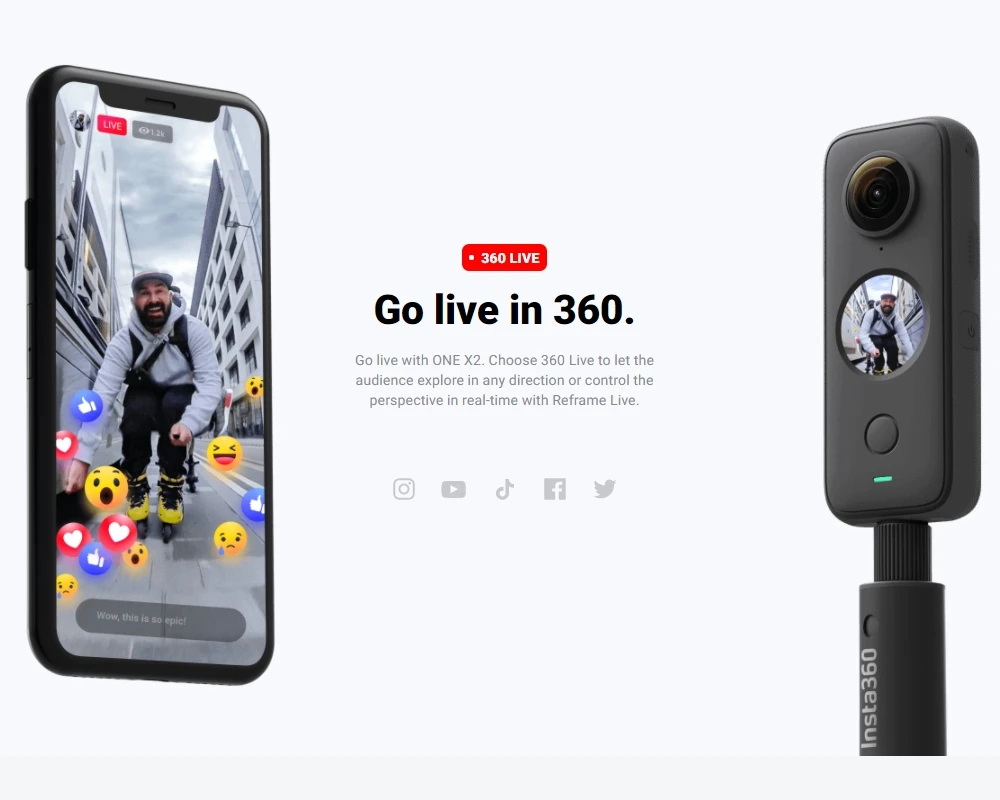 Камера Insta360 One X2 5 7 K и 4K 360 водонепроницаемая Спортивная камера Insta 10 м с