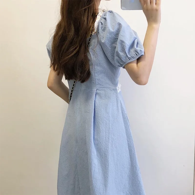 

Summer Patchwork Kawaii Dress Women Elegant Gentle Chiffon bangdage Dress Female Korean Style Chic Ball Holiday Party Gown 2021