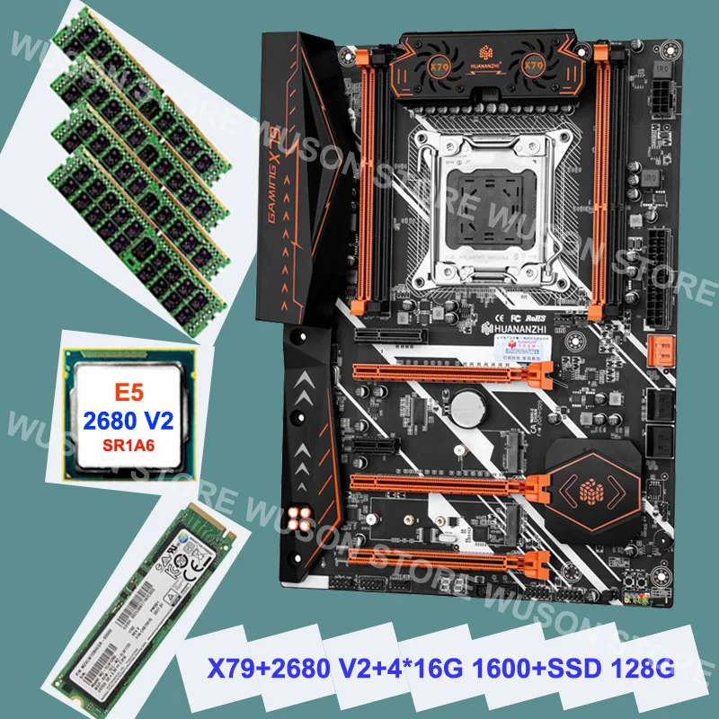 Материнская плата HUANANZHI M.2 128G NVME SSD X79 с процессором Xeon E5 2680 V2 SR1A6 RAM 4*16G DDR3 1600 RECC все