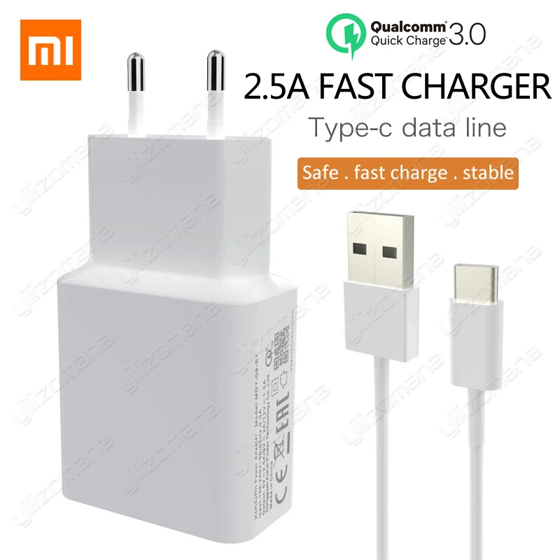 Xiao mi оригинальное зарядное устройство 2.5A 9 V/2A EU быстрый QC 3,0 type-C USB кабель для передачи данных дорожный адаптер для зарядного устройства для mi 5 6 8 Red mi Note 7