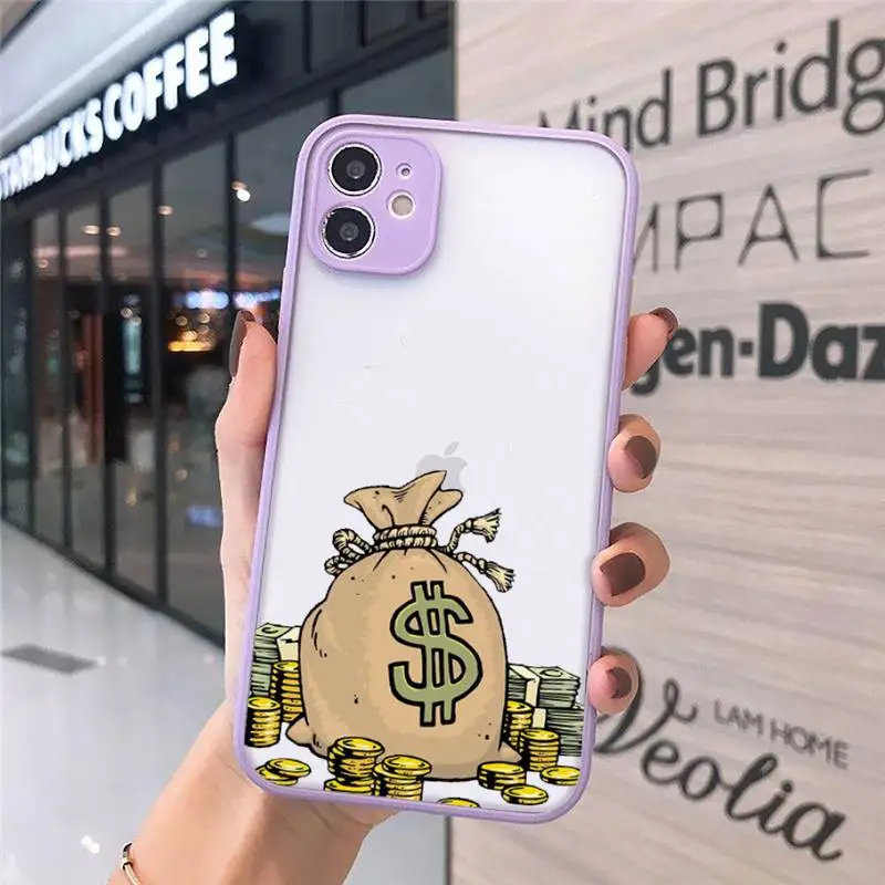 

Dollar Monopoly Phone Case For iPhone 12 11 Mini Pro XR XS Max 7 8 Plus X Matte transparent Purple Cover