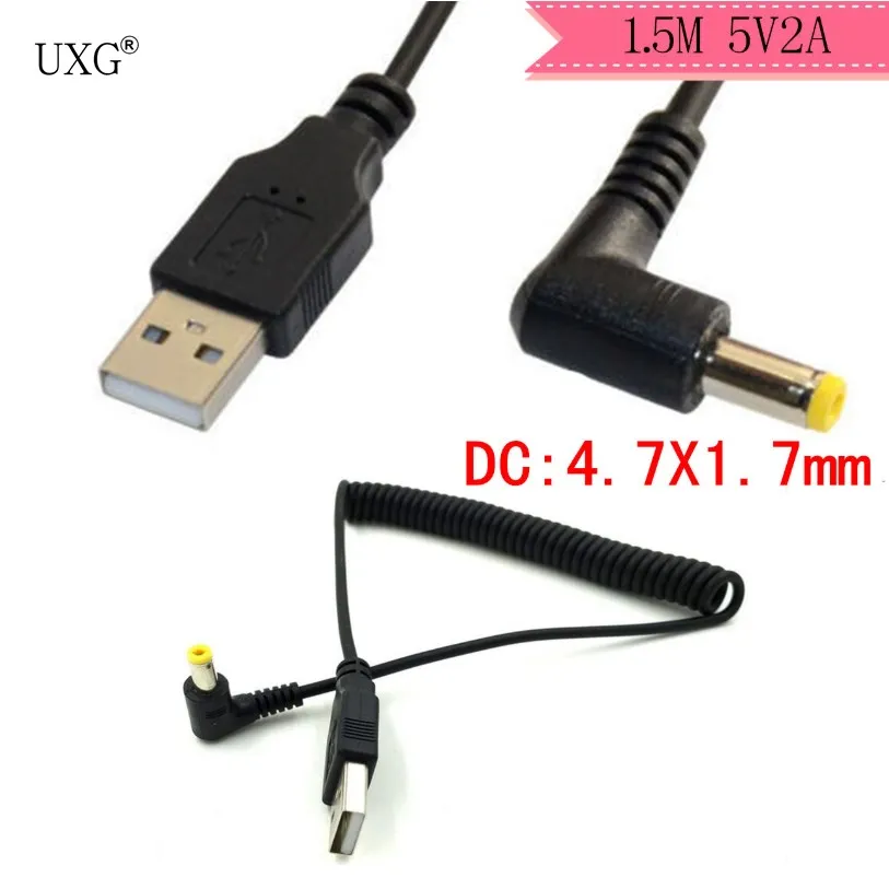 

Спиральный USB-кабель постоянного тока, 5 В, штекер USB 2,0 A к разъему питания постоянного тока, 4,7 мм x 1,7 мм, 90 градусов, прямоугольный кабель, 4 фут...