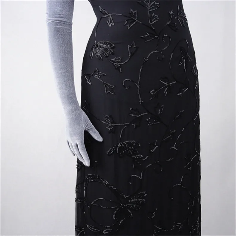 60 см черные велюровые перчатки очень длинные Над Локоть Vestido de noche высокие эластичные черные Лебеди бархатные женские сенсорный экран WSR08