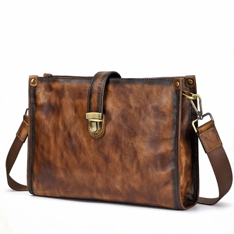 Nesitu Высококачественный винтажный кофейный коричневый деловой мужской портфель