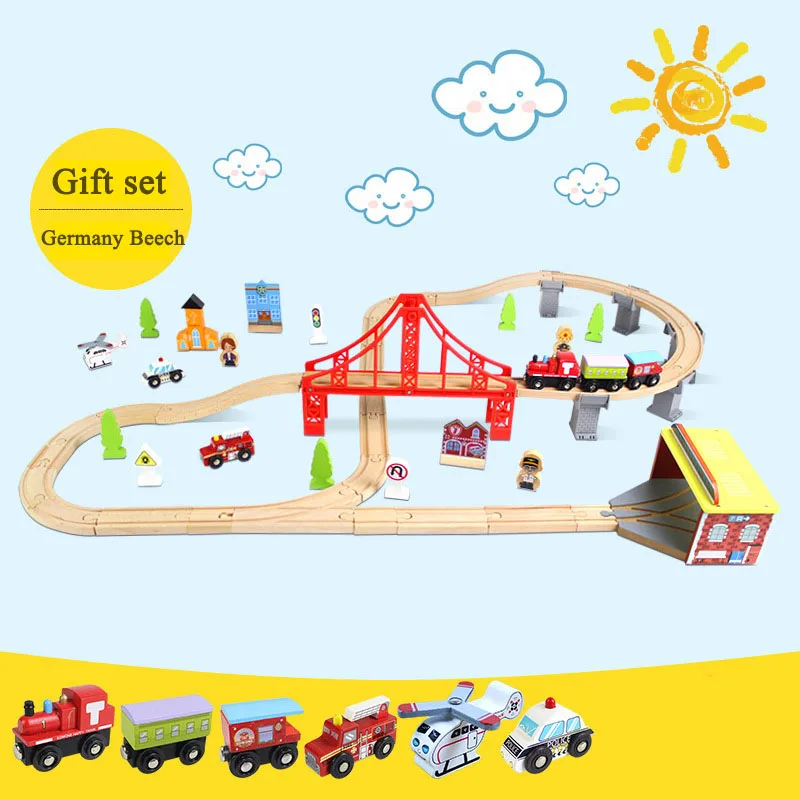 Full Set Wooden Train Track Railway Toy Accessories Red Big Size Rainbow Bridge Toys for Children | Игрушки и хобби