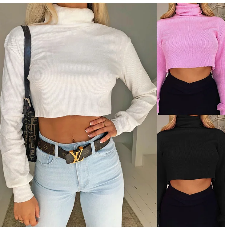 Newest Women Sexy Slim Turtleneck Bottoming Sweater Long Sleeve Autumn Winter Crop Pullovers Tops