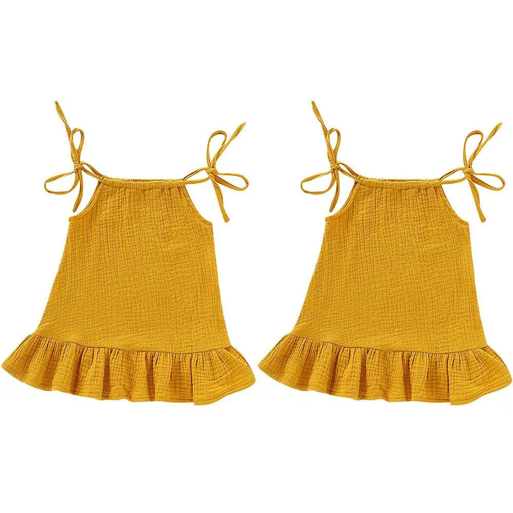 

Solid Color Little Girls Sleeveless Sling Dresses Kids Summer Ruffles Hem Dress