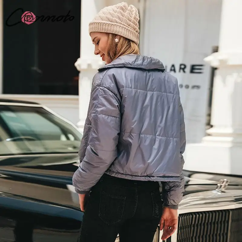 Conmoto Модное зимнее тёплое пальто женские однотонные ветровки на молнии большие