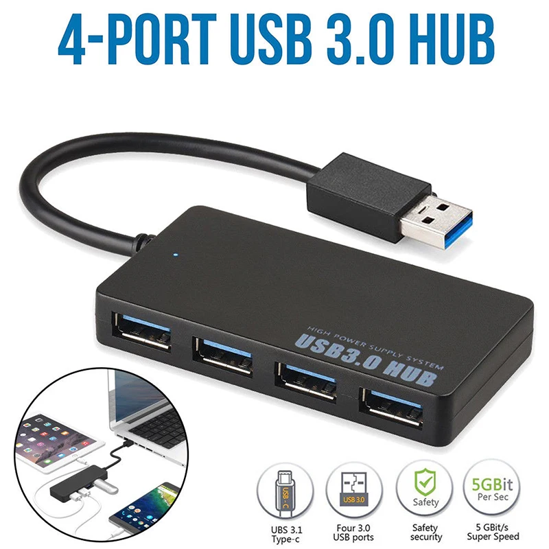 USB 3 0 концентратор 4 порта Высокоскоростной тонкий компактный разветвитель