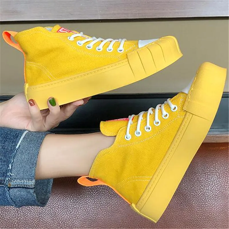 High Quality Classic Women White Canvas Shoes Spring Autumn High Top Women Platform Vulcanized Shoes Female Flat Casual Shoes
