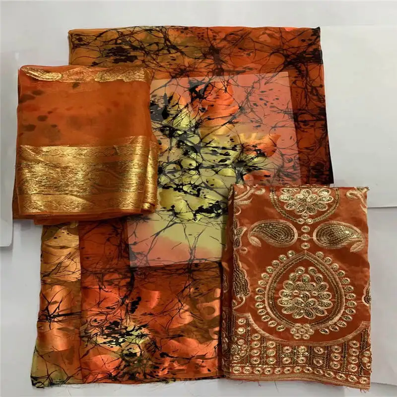 

2 Yards African George Lace Matching 2 Yards Scarf+3.5 Yards Silk Design Print Fabric For Women Wedding Party Dress! LXFO10203