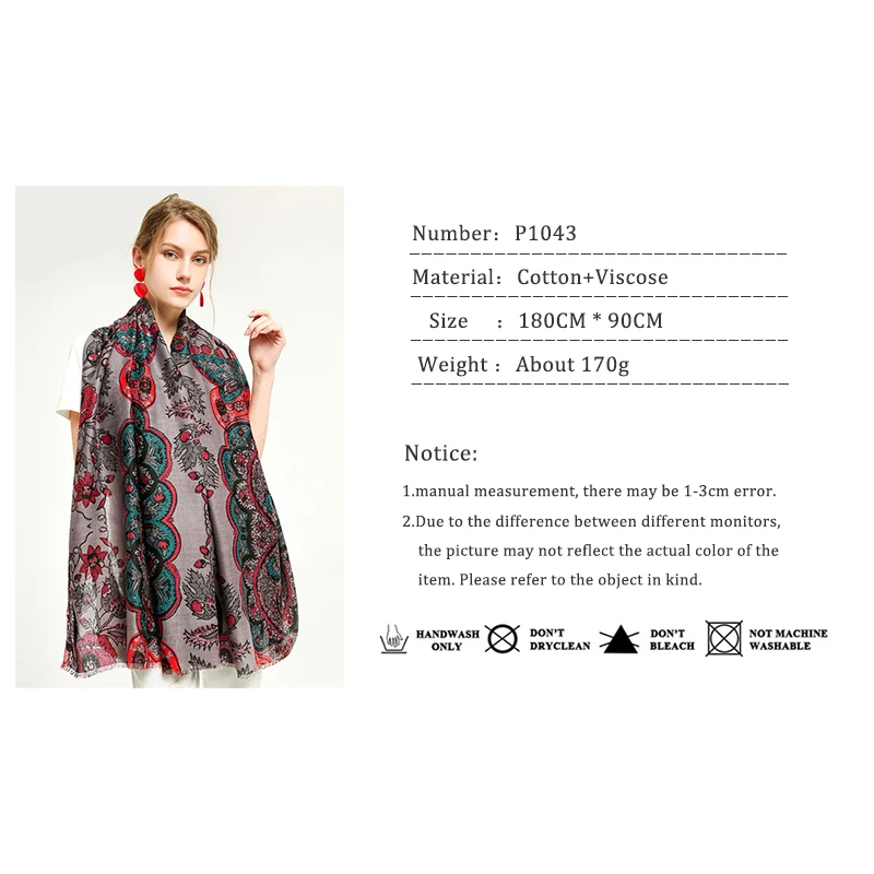 

Wuaumx Luxury Designer Scarf Women Cotton Flower Print Scarves For Lady Spring Autumn Shawl Muffler Large Size Beach Scarf