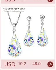 Neoglory, ювелирные наборы, сделанные с элементами SWAROVSKI, Кристальные прозрачные ожерелья и серьги, Свадебные для женщин,, новые подарки T1