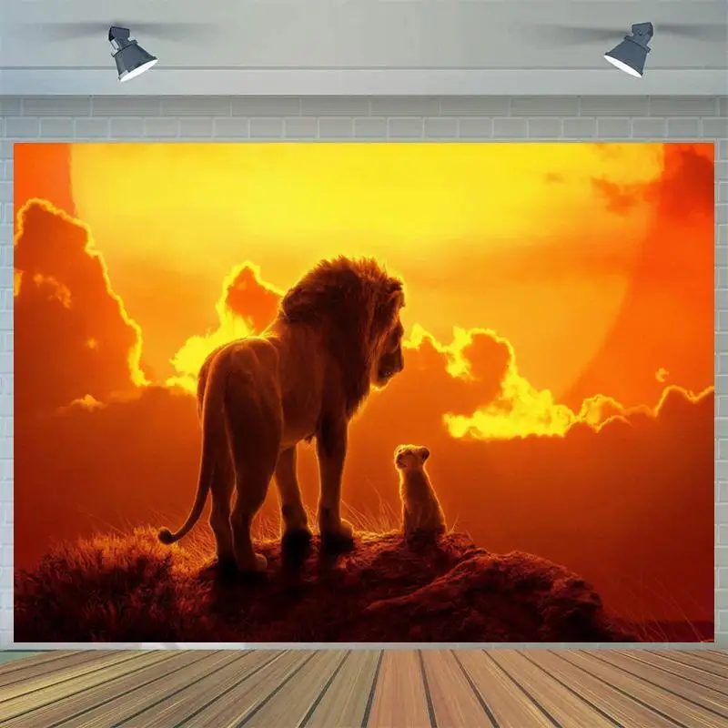 Morning Sun Peak Lion and Son Background Boy's Birthday Party Decoration Photography Studio 3D Digital Photo Backdrop Cloth