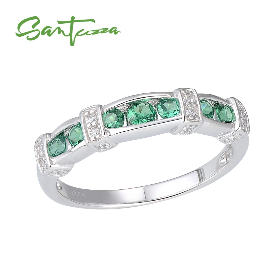 SANTUZZA серебряное кольцо для женщин, 925 пробы, серебряное модное круглое кольцо для женщин, кольцо с кубическим цирконием, вечерние ювелирные изделия