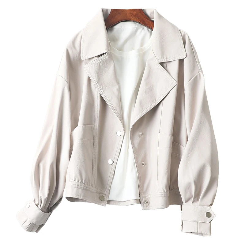 

ZQLZ Autumn Faux Leather Jacket Women 2020 New Turn-down Collar Loose Fashion Spring Biker Motorcycle Oversized Female Coat