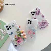 square peony flower phone case for iphone 12 pro max soft silicone shiny shell rose conch pink cases for iphone 11 pro max cover