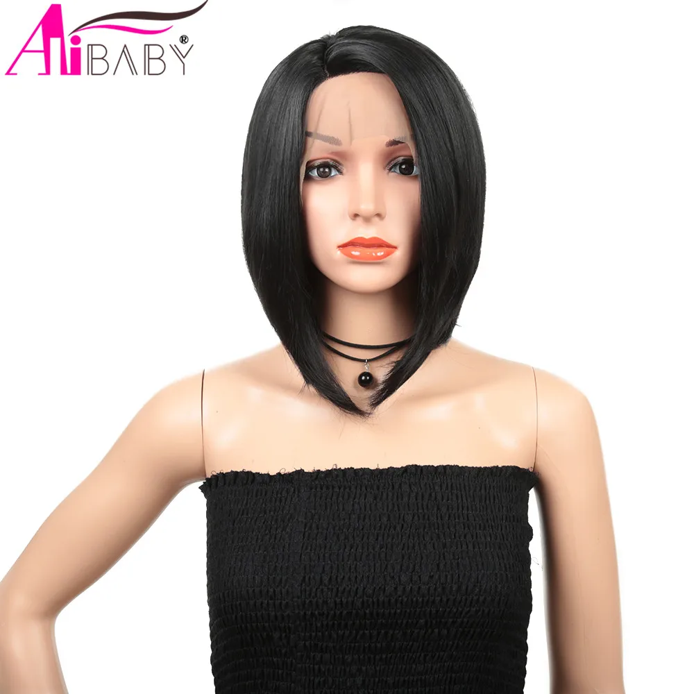 12 дюймов синтетический кружевной передний парик прямой Золотой короткий боб