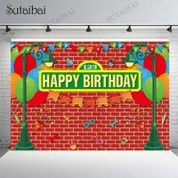 sesame street photography backdrop red brick wall birthday party background balloon decorations banner photocall photo studio
