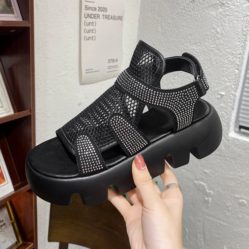 

Rome organza sandal lady summer 2021 thick-soled fish mouth sponge gauze shoe lady