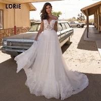 lorie bohemian wedding dresses o neck appliques lace cap sleeves tulle white ivory vintage bride gowns 2021 suknia %c5%9blubna