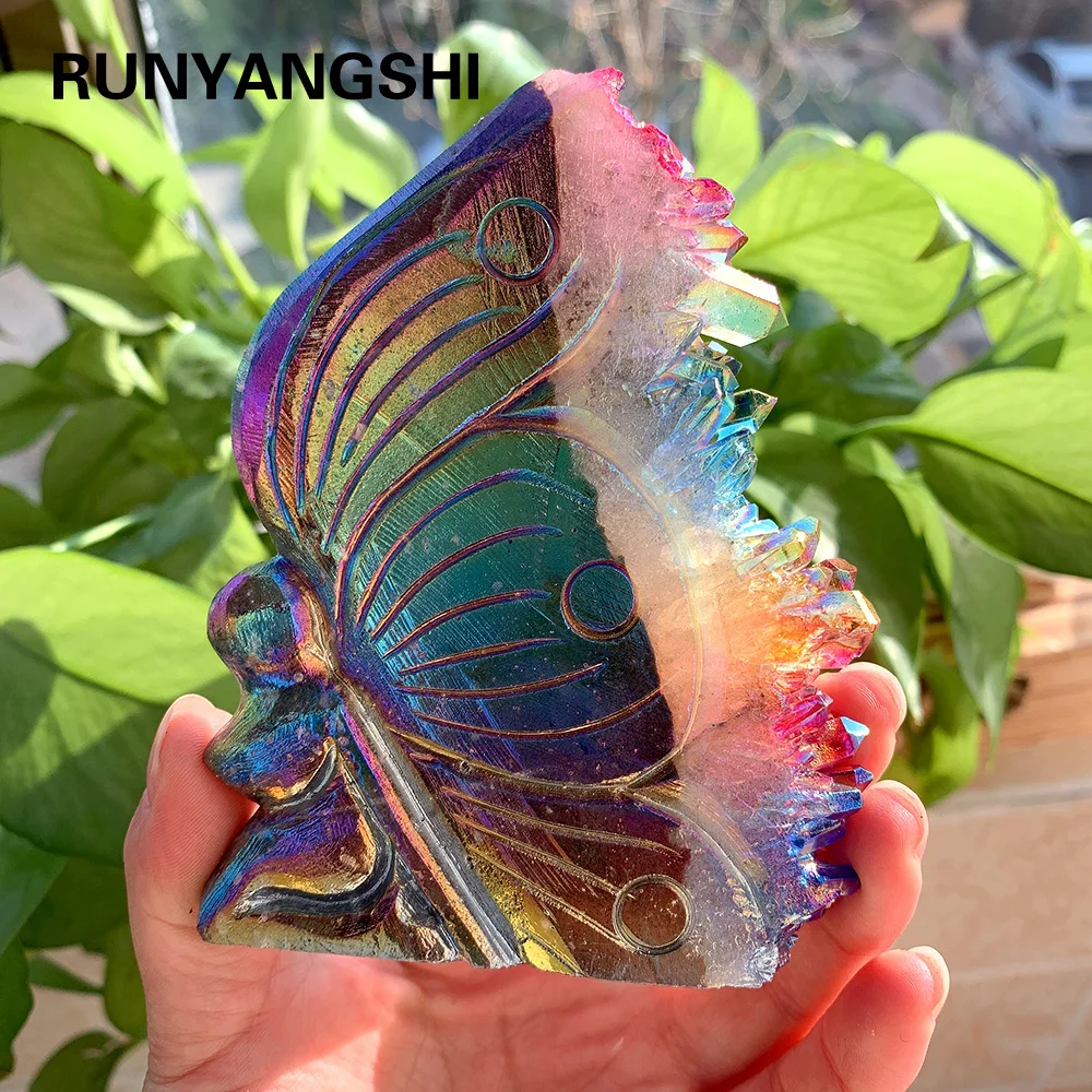 Natural Clear Quartz Cluster Rainbow Aura Butterfly Girl Crafts Ornaments  Crystal Animal Gifts Decorate