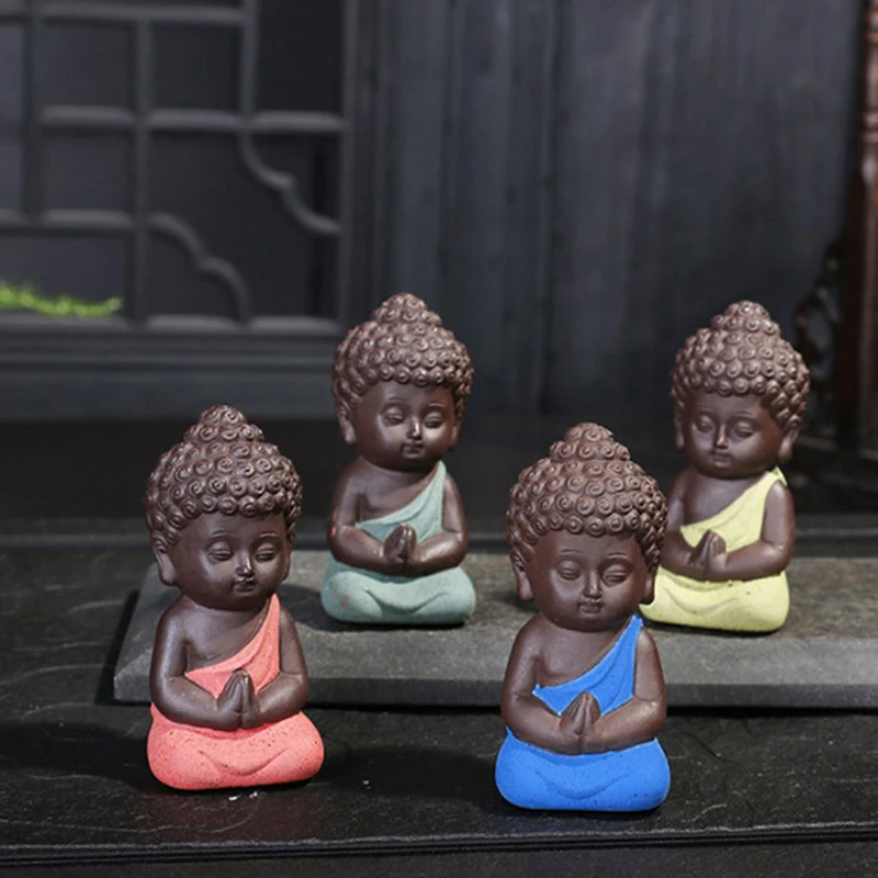 

1PCS Buddhism Small Statues Little Meditation Monk Miniature Craft Buddha Statues Clay Mini Chinese Buddhism Zen Monks