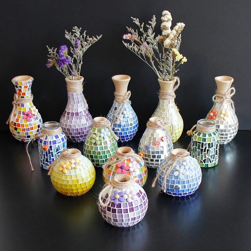 

1set Unique DIY Wood Vases Mosaic Wooden Vase Embryo Flower Pot Vase DIY Craft Mosaic Tool Kits