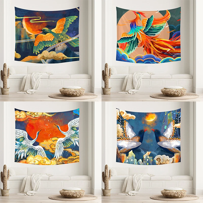 

Bird Series Tapestry Wall Hanging Home Decor Chinese Style Multifunctional Bedroom Background Cloth Beach Towel Picnic Blanke