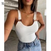 mandylandy vest summer fashion sleeveless backless slim fit spaghetti strap vest womens sexy solid color o neck vest