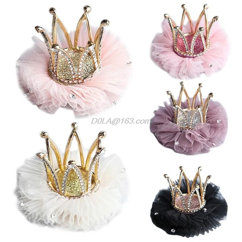 

Детские стразы принцессы для девочек, заколка для волос с кристаллами и кружевной короной, новый стиль, подарок, украшение, аксессуар
