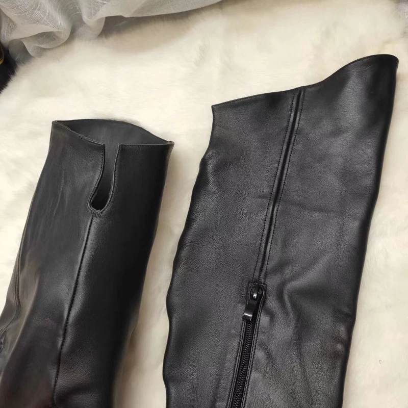 NEW Arrival Black Soft Matte Leather Winter Women Over Knee Boots Thin High Heels Red Bottom Size 34-45