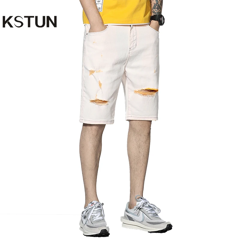 

Men's Shorts Ripped Jeans For Men Denim Shorts Stretch White Jeans Slim Fit Men Pants Trousers Frayed Torn Holes Pantalon Homme