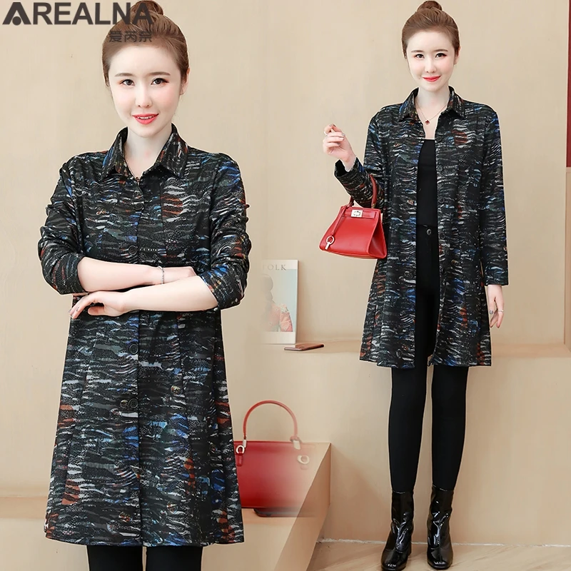 

Винтажное длинное пальто с цветочным принтом, Женская однобортная рубашка 2022, женские пальто, дизайнерский Женский Тренч большого размера, ...