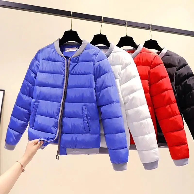

2020 winter new down cotton padded jacket women's short jacket color contrast stand collar student bread jacket small cotton